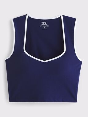 YPB Studio FLEX - Navy Cropped Tank with White Trim